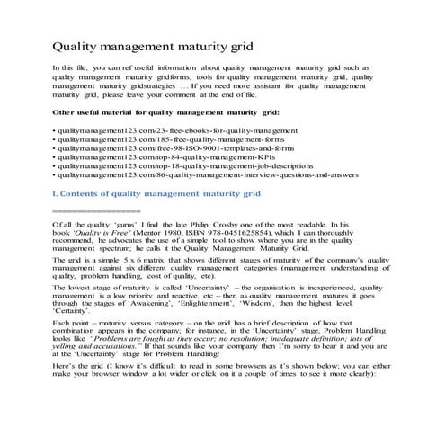 Quality management maturity grid