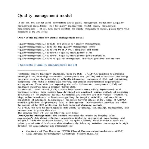 Quality management model