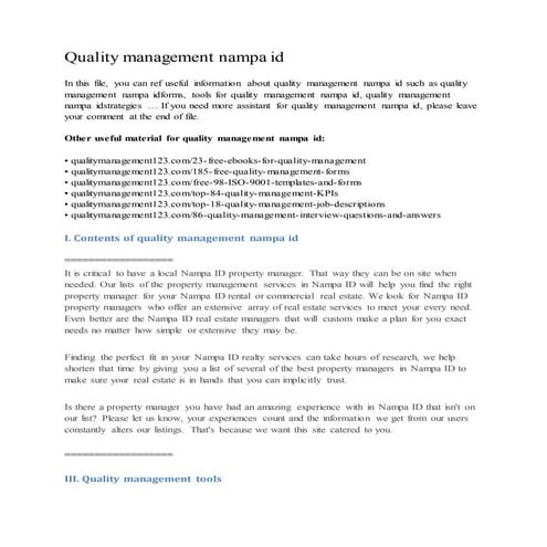 Quality management nampa id