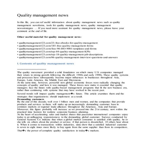 Quality management news
