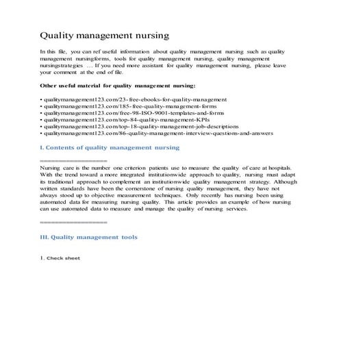 Quality management nursing