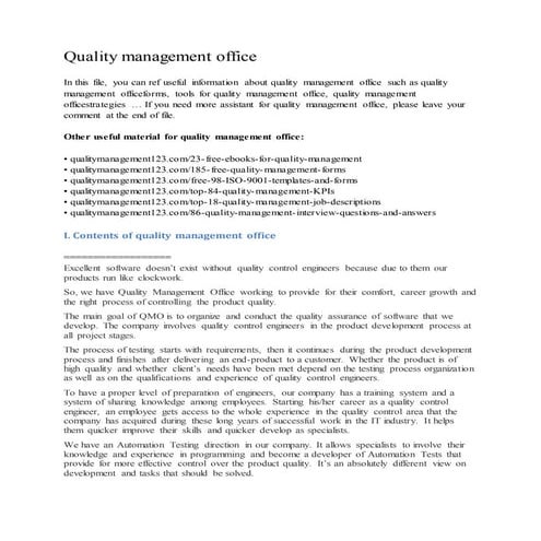 Quality management office