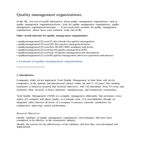 Quality management organizations