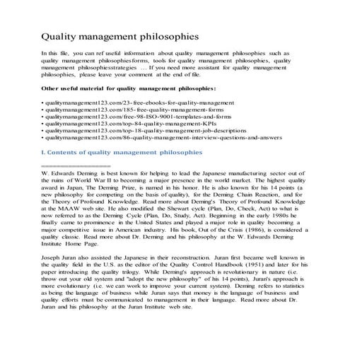 Quality management philosophies