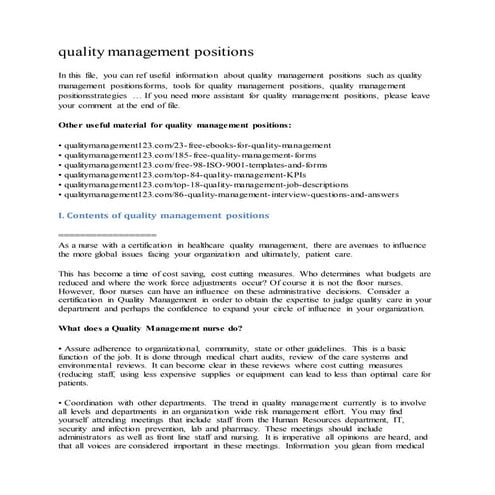 Quality management positions