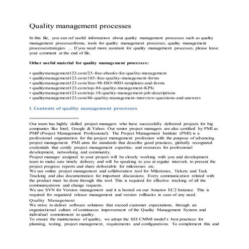 Quality management processes