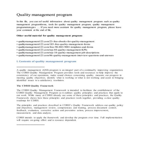 Quality management program