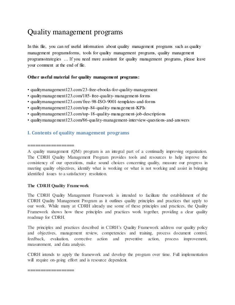 Examples Of Quality Management Programs