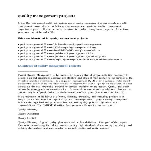 Quality management projects