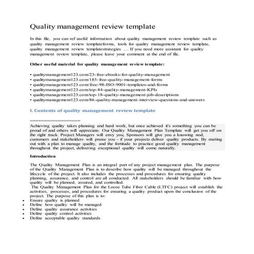 Quality management review template