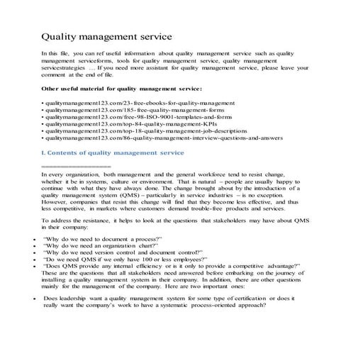 Quality management service