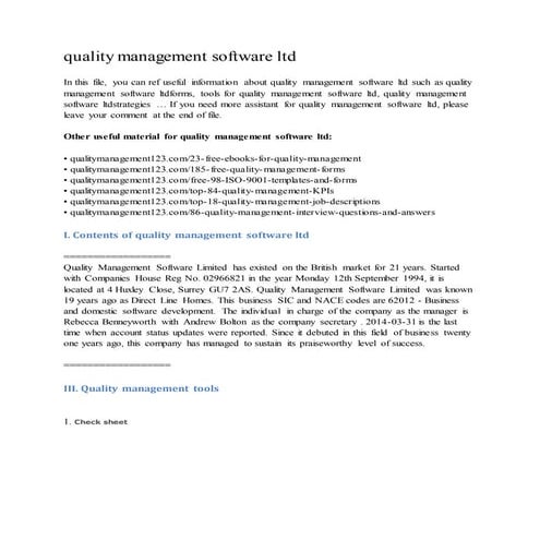 Quality management software ltd