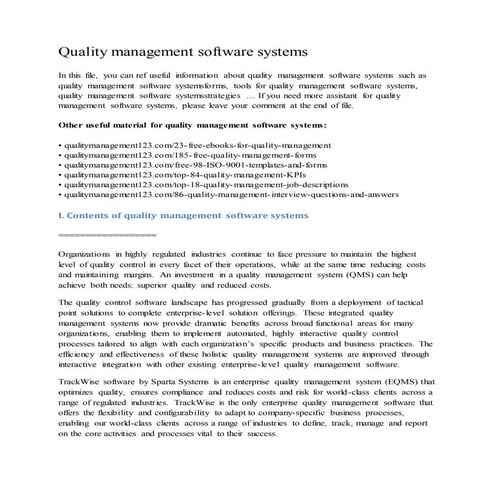 Quality management software systems