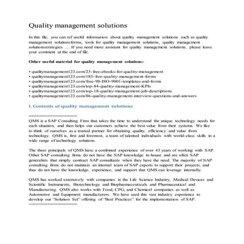 Quality management solutions