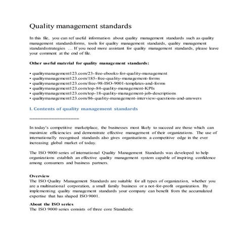 Quality management standards