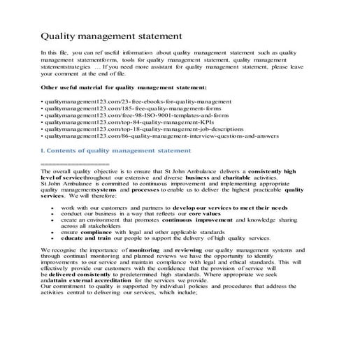Quality management statement