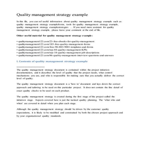 Quality management strategy example