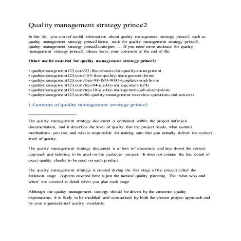 Quality management strategy prince2