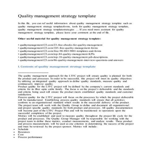 Quality management strategy template