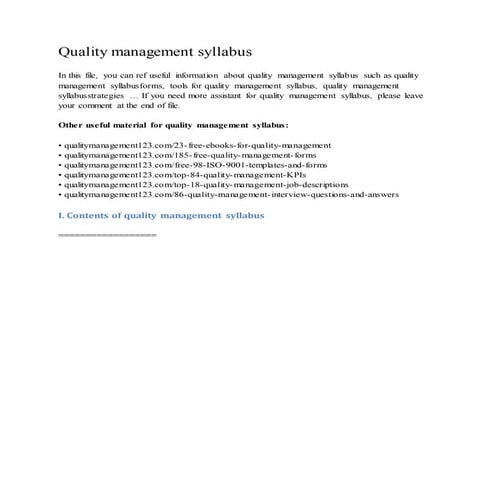Quality management syllabus | DOCX