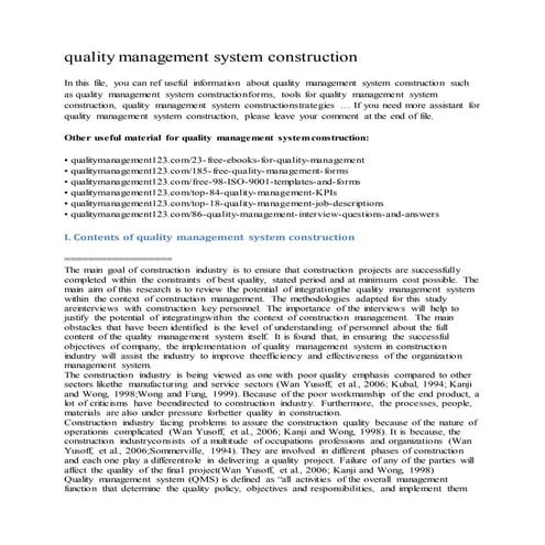 Quality management system construction