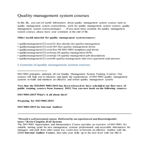 Quality management system courses