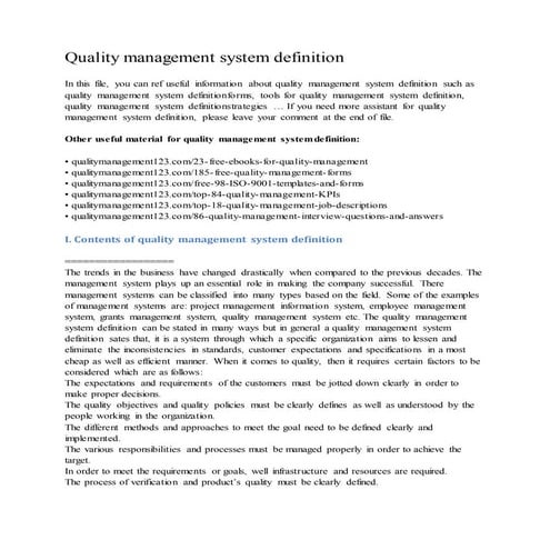 Quality management system definition