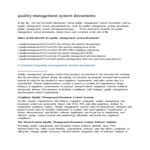 Quality management system documents