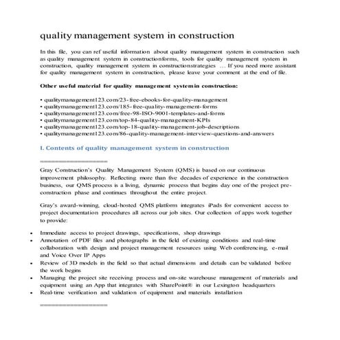 Quality management system in construction