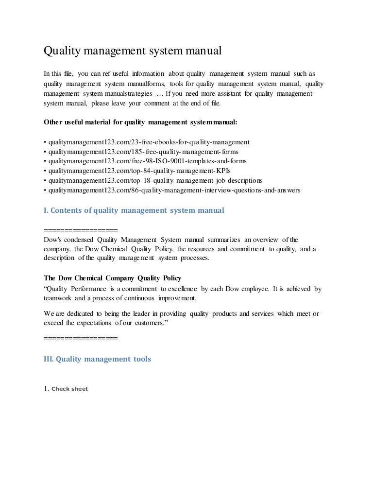 Quality management system manual
