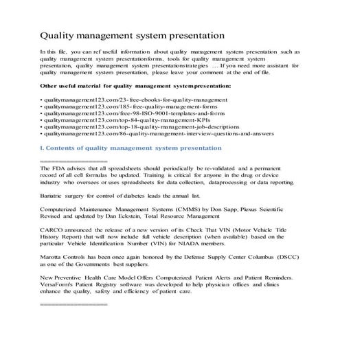 Quality management system presentation