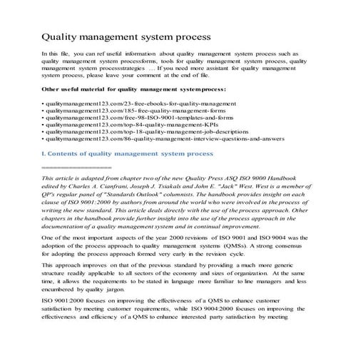 Quality management system process | PDF