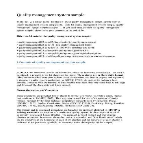 Quality management system sample
