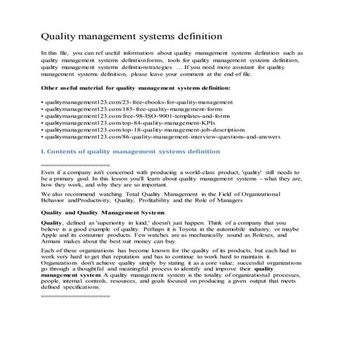 Quality management systems definition