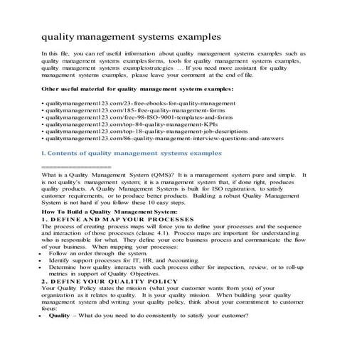 Quality management systems examples