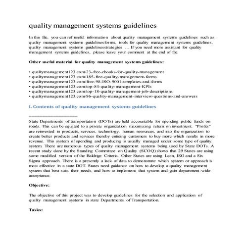 Quality management systems guidelines