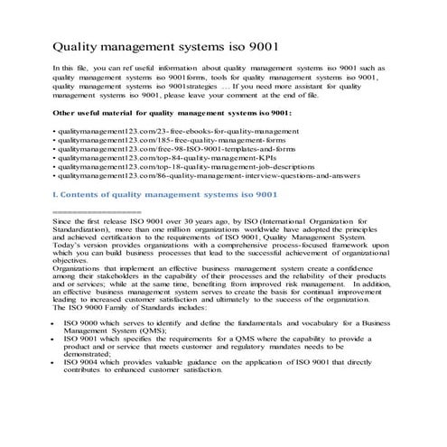 Quality management systems iso 9001