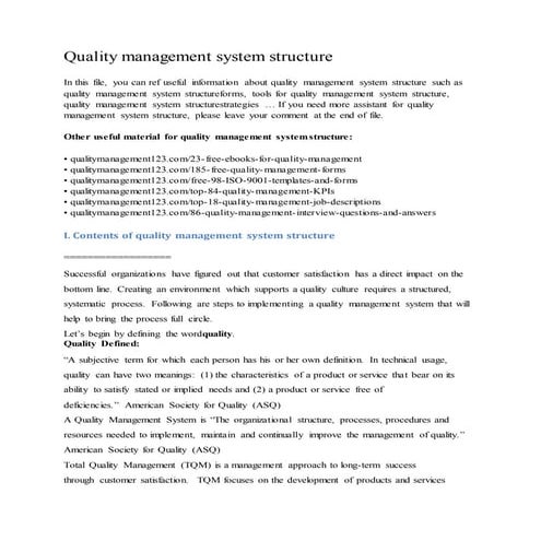 Quality management system structure