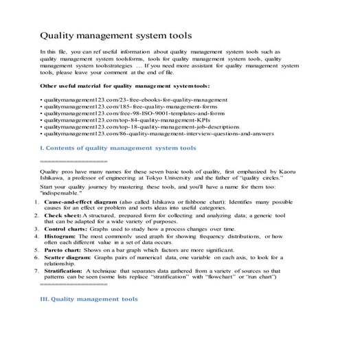 Quality management system tools
