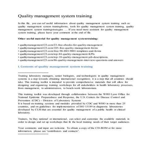 Quality management system training