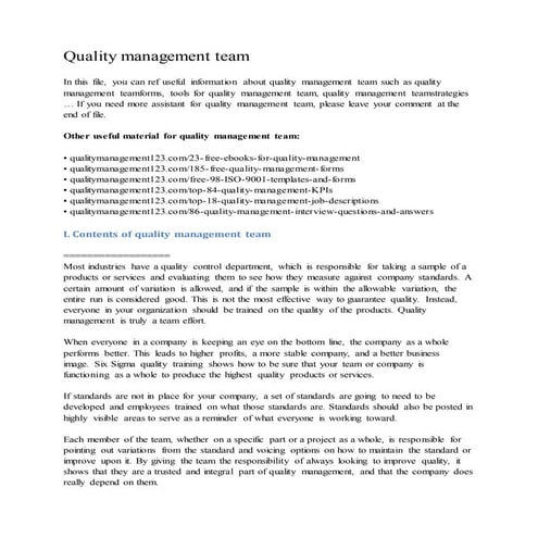 Quality management team