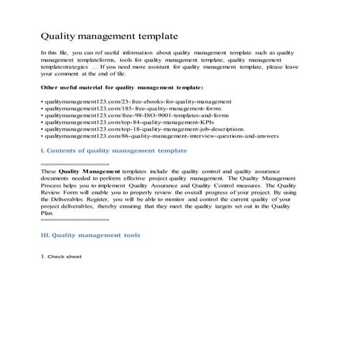 Quality management template
