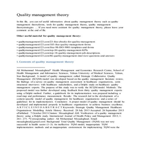 Quality management theory