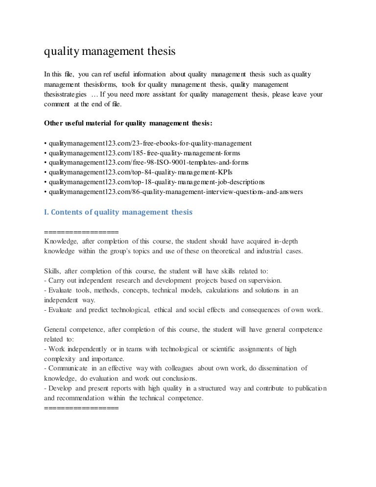 Dissertation on quality management