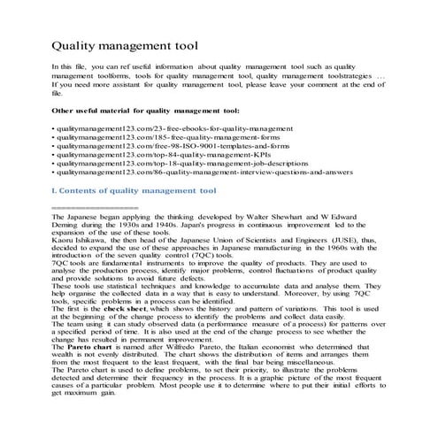 Quality management tool