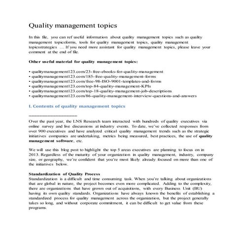 Quality management topics | DOCX