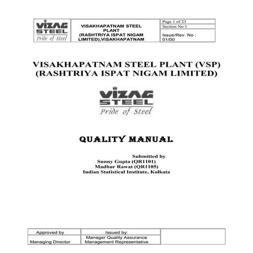 Quality manual of vsp madhur & sunny