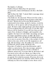 Quality of a_momin ( a true believer)