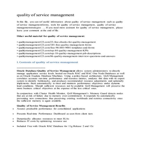 Quality of service management