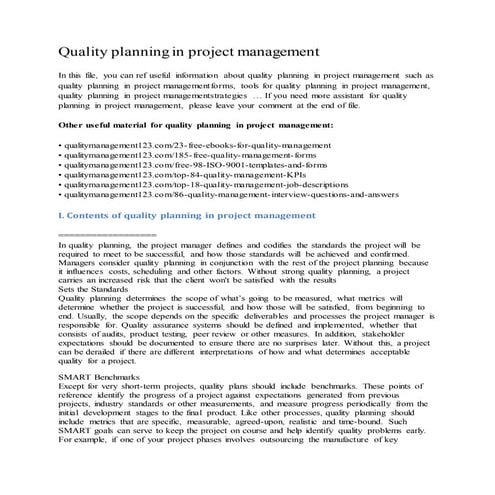 Quality planning in project management